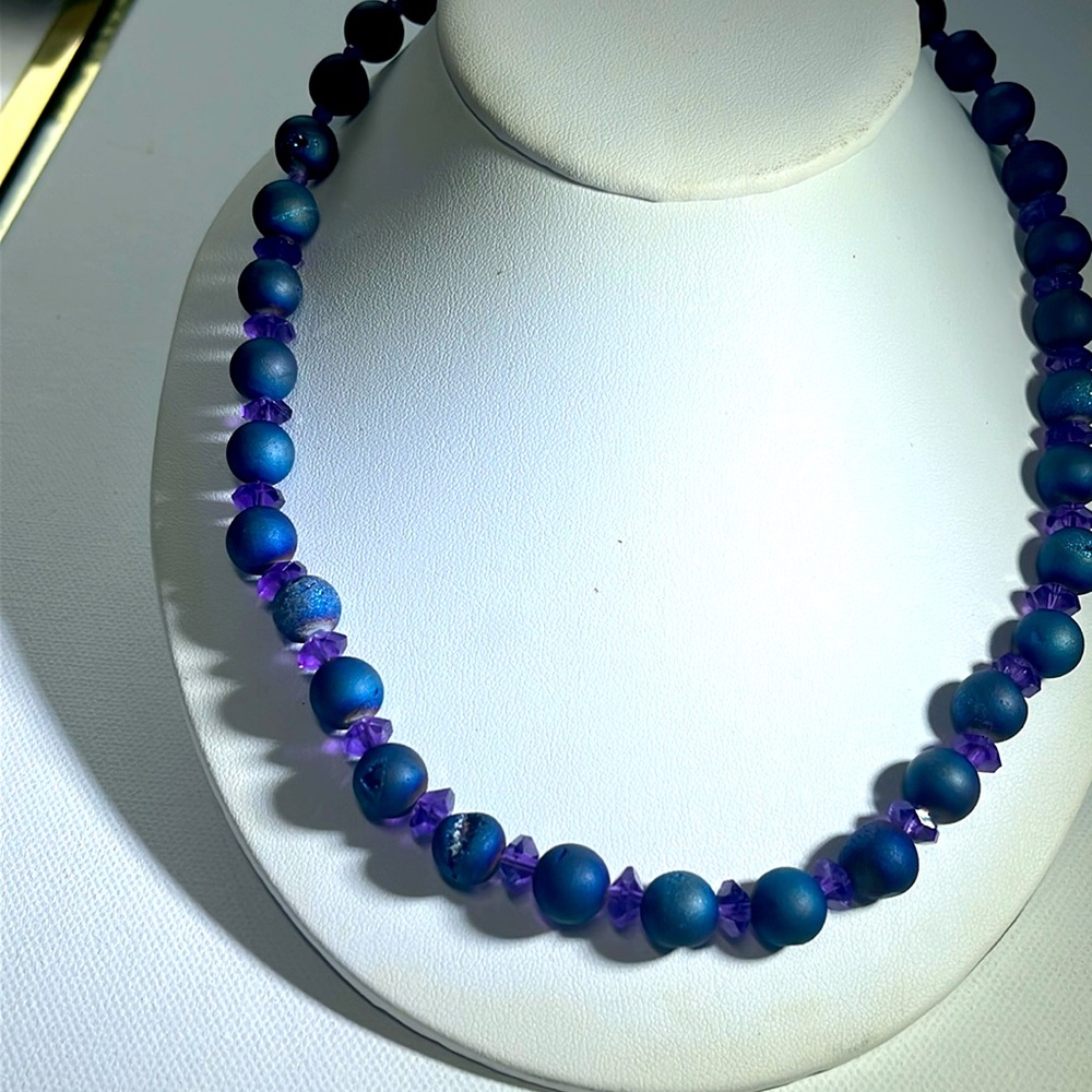 20” Druzy amythyst handmade necklace unisex sterling Extender chain Nwot Gift